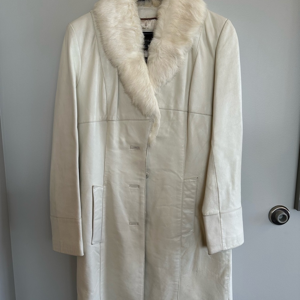 Wilsons Leather Cream Fur-Trimmed Trench Coat